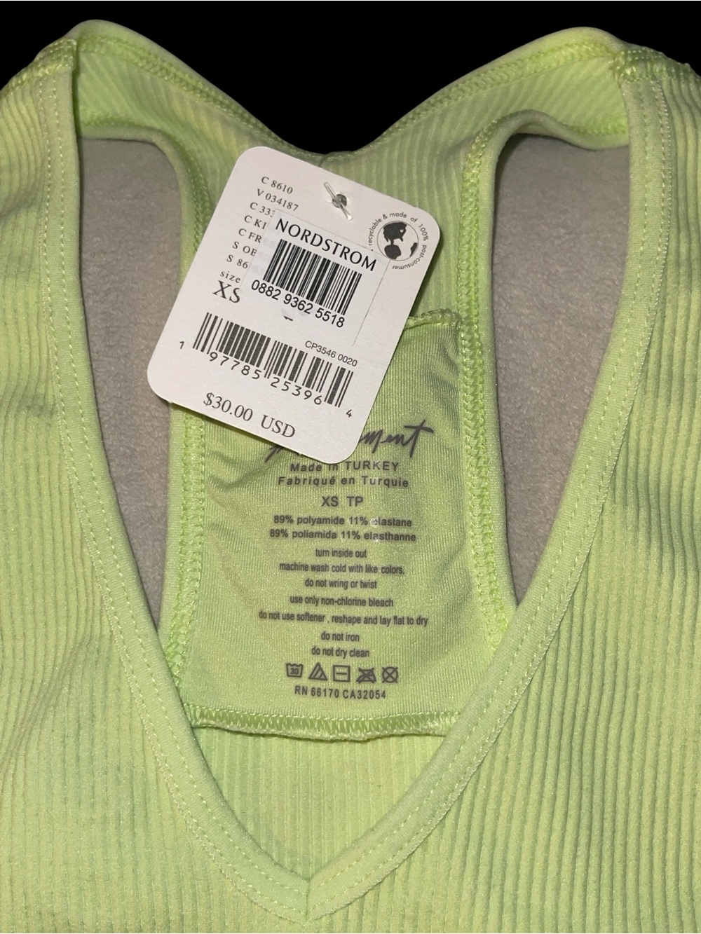 🍋‍🟩 FP Movement by Free People Ribbed Racerback Sports Bra in Lime Green 💚 NWT